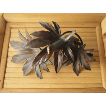 清明銘 八手文鳥 金工 置物　M494 