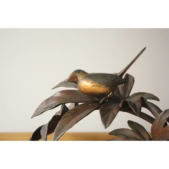 清明銘 八手文鳥 金工 置物　M494 