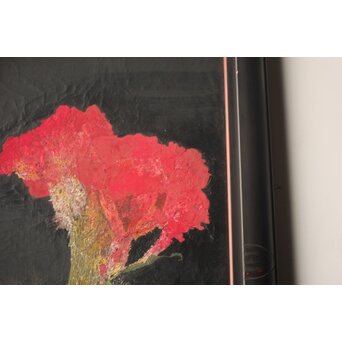 藤井勘圿 藤井勘介 現代作家 鶏頭 額装　Z974 