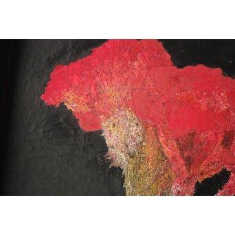 藤井勘圿 藤井勘介 現代作家 鶏頭 額装　Z974 