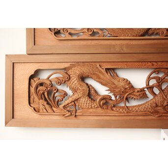 雲竜木彫欄間 2枚1組　R0570 