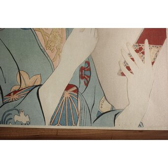 橋口五葉 紅筆を持てる女 木版画　Z980 