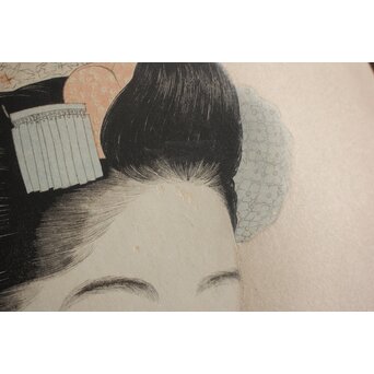 橋口五葉 紅筆を持てる女 木版画　Z980 