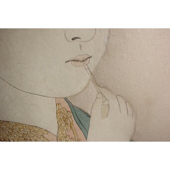 橋口五葉 紅筆を持てる女 木版画　Z980 