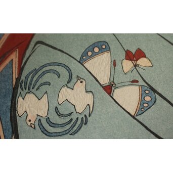 橋口五葉 紅筆を持てる女 木版画　Z980 