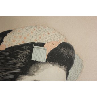 橋口五葉 紅筆を持てる女 木版画　Z980 