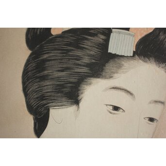 橋口五葉 紅筆を持てる女 木版画　Z980 