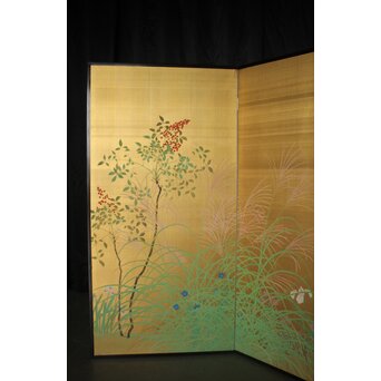司山作 金地 秋草図屏風　Z984 