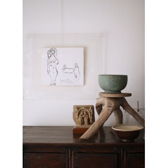 猪熊弦一郎 墨絵 裸婦と猫 色紙　Z986