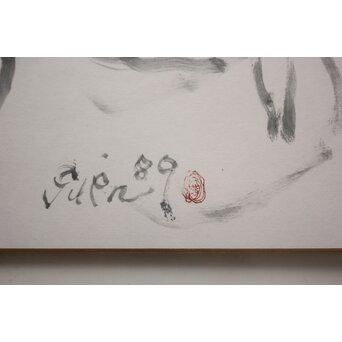 猪熊弦一郎 墨絵 裸婦と猫 色紙　Z986 