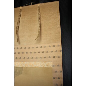 真野暁亭 藤島静邨 合作「秋草白描之図」掛軸　Z987 