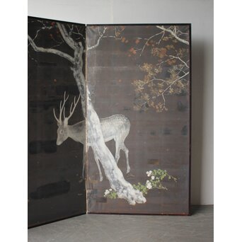 白鹿図 時代銀屏風　Z989 