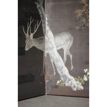 白鹿図 時代銀屏風　Z989 