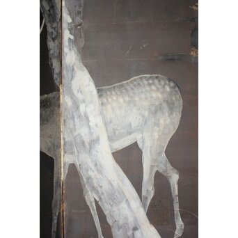 白鹿図 時代銀屏風　Z989 