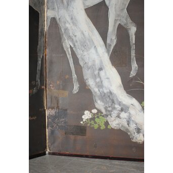 白鹿図 時代銀屏風　Z989 