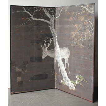 白鹿図 時代銀屏風　Z989