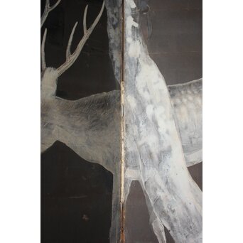 白鹿図 時代銀屏風　Z989 