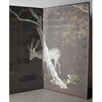 白鹿図 時代銀屏風　Z989 