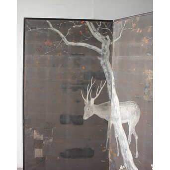 白鹿図 時代銀屏風　Z989 