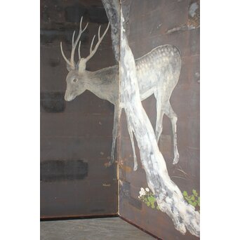 白鹿図 時代銀屏風　Z989 