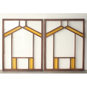 フランクロイド風 洋風色ガラス戸 4枚1組　GD0372 