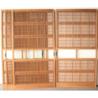 障子枠付 白木クリアガラス格子戸 4枚1組　L1225