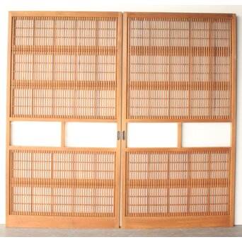 障子枠付 白木クリアガラス格子戸 4枚1組　L1225 CD 表