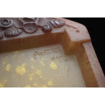 Almeric Walter ワルターガラス 薔薇文トレイ　Y074 