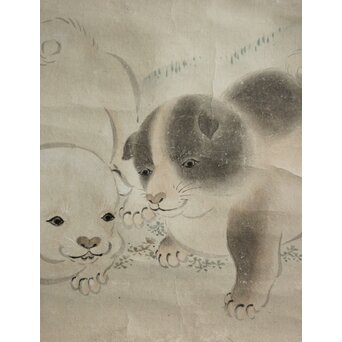 島高麿 子犬図 紙本掛軸　Z1003 