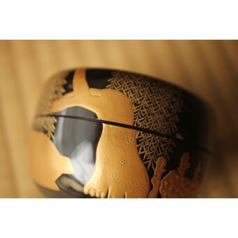 嵯峨蒔絵意匠 柳蒔絵 平棗　Q419 