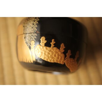 嵯峨蒔絵意匠 柳蒔絵 平棗　Q419 