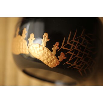 嵯峨蒔絵意匠 柳蒔絵 平棗　Q419 