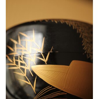 嵯峨蒔絵意匠 柳蒔絵 平棗　Q419 