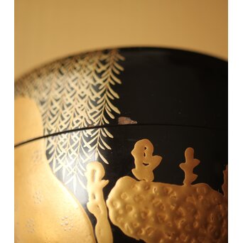 嵯峨蒔絵意匠 柳蒔絵 平棗　Q419 