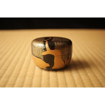 嵯峨蒔絵意匠 柳蒔絵 平棗　Q419 