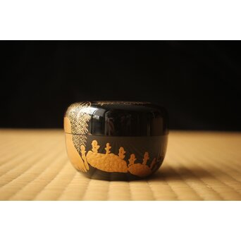 嵯峨蒔絵意匠 柳蒔絵 平棗　Q419 