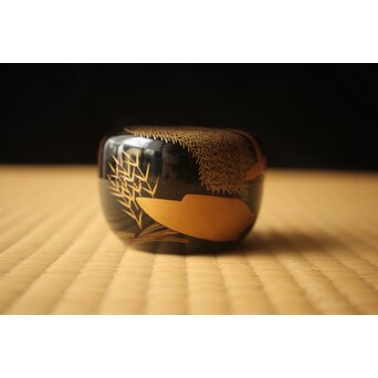 嵯峨蒔絵意匠 柳蒔絵 平棗　Q419 