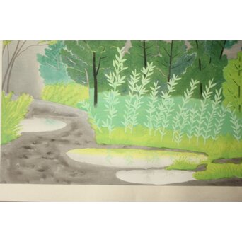 小野竹喬 奥の細道句抄絵 木版画【笠島は～】Z1012 