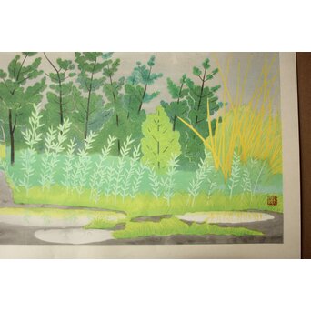 小野竹喬 奥の細道句抄絵 木版画【笠島は～】Z1012 