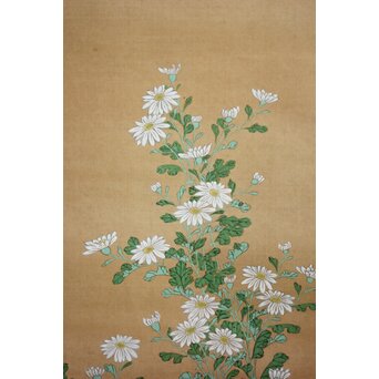 松豊作 山菊鶉之絵 絹本掛軸　Z1017 