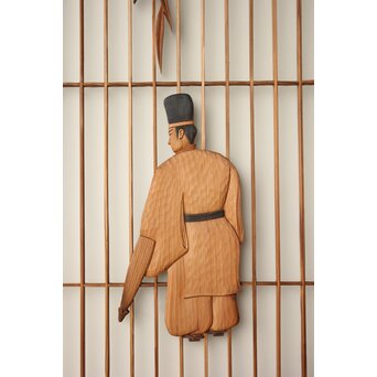 小野道風 柳と蛙 3枚1組 書院欄間　R0573 