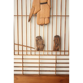 小野道風 柳と蛙 3枚1組 書院欄間　R0573 