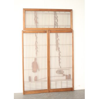 小野道風 柳と蛙 3枚1組 書院欄間　R0573 