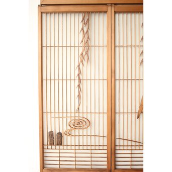 小野道風 柳と蛙 3枚1組 書院欄間　R0573 