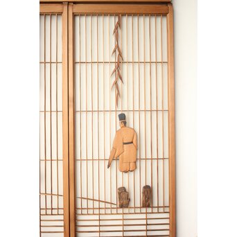 小野道風 柳と蛙 3枚1組 書院欄間　R0573 