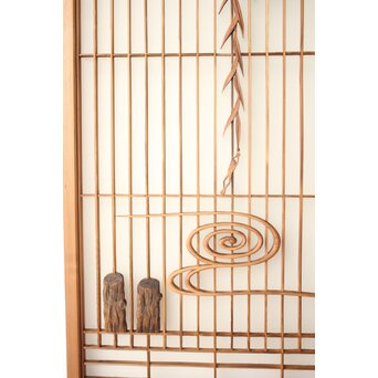 小野道風 柳と蛙 3枚1組 書院欄間　R0573 