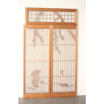 小野道風 柳と蛙 3枚1組 書院欄間　R0574 ウラ