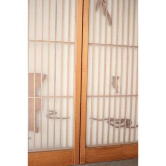 小野道風 柳と蛙 3枚1組 書院欄間　R0574 