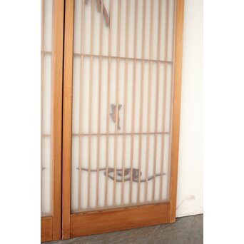 小野道風 柳と蛙 3枚1組 書院欄間　R0574 