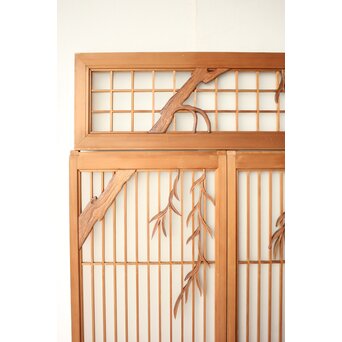 小野道風 柳と蛙 3枚1組 書院欄間　R0574 